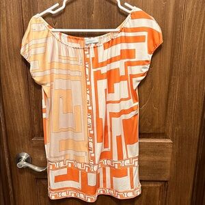 Emilio Pucci Orange and Cream Geometric Blouse